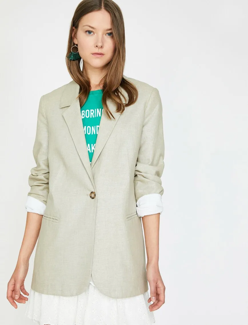 10607 Beige One Button Blazer