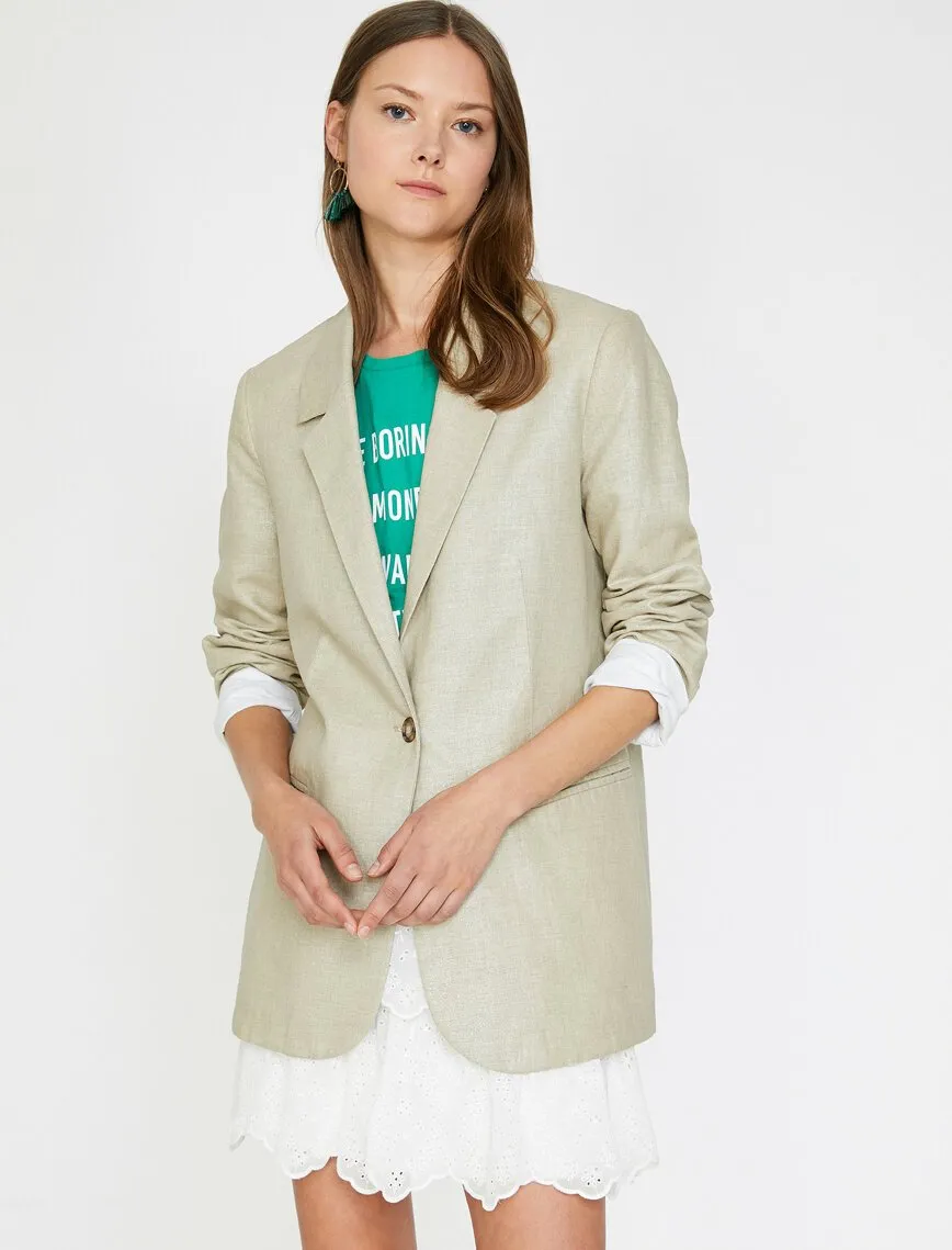 10607 Beige One Button Blazer