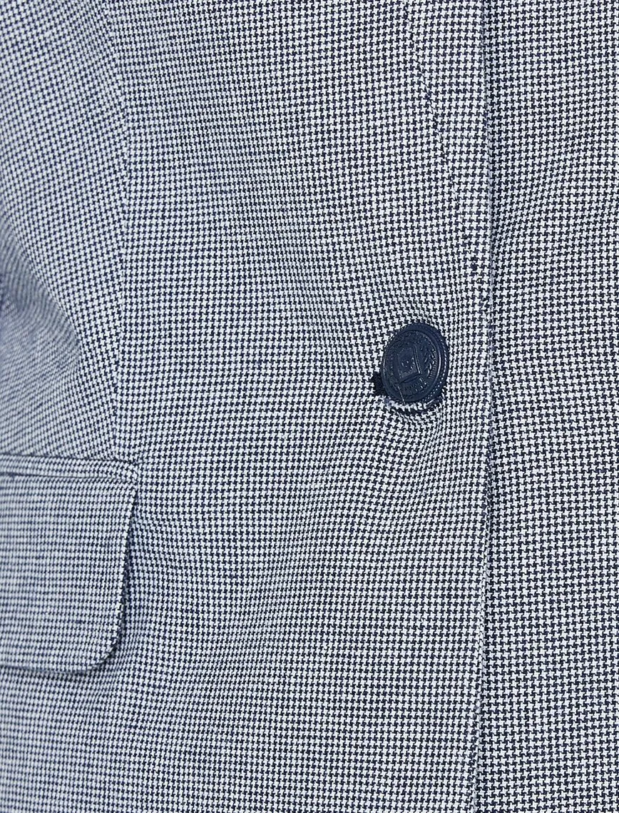 10613 Navy Blue High Collar Plaid Jacket