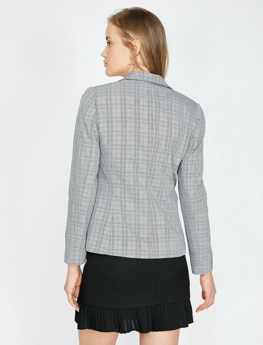 10726 Black Check Binding Detail Jacket