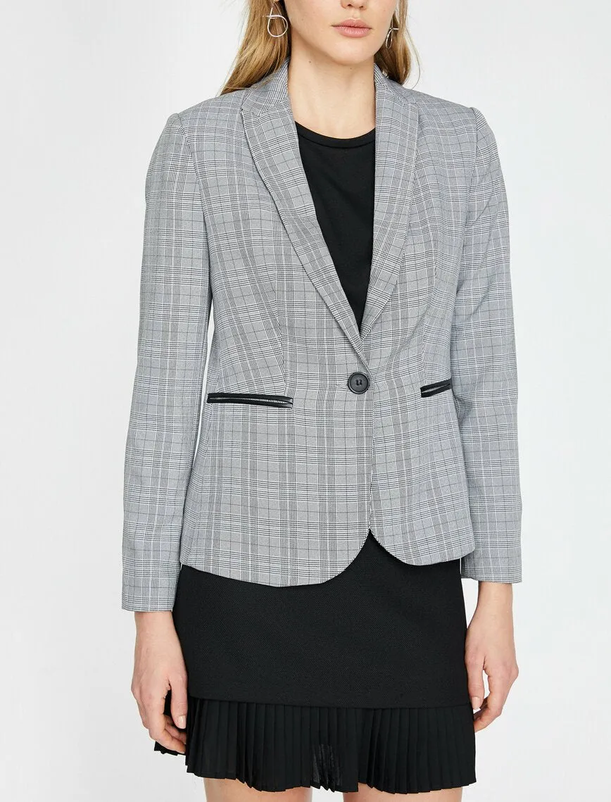 10726 Black Check Binding Detail Jacket