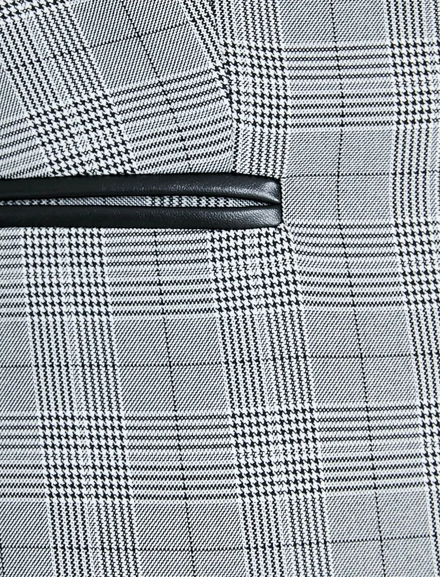 10726 Black Check Binding Detail Jacket