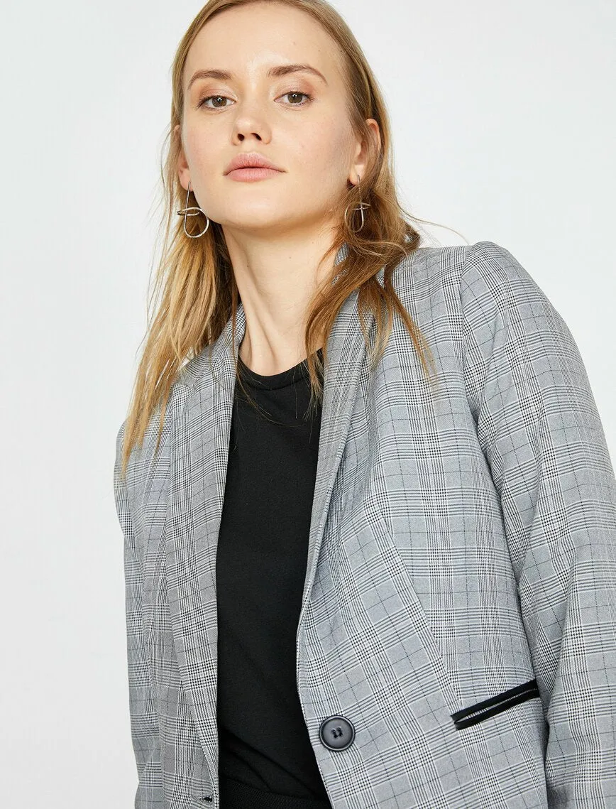 10726 Black Check Binding Detail Jacket