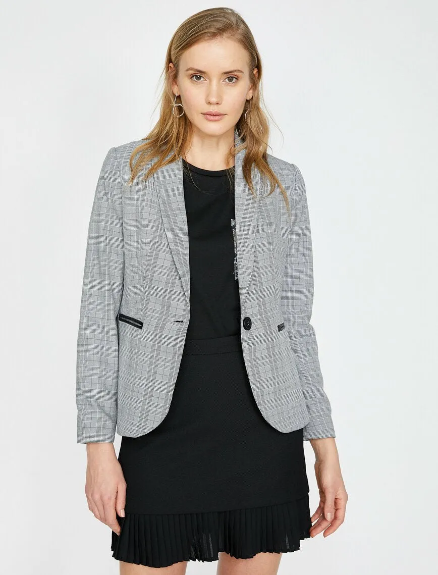 10726 Black Check Binding Detail Jacket