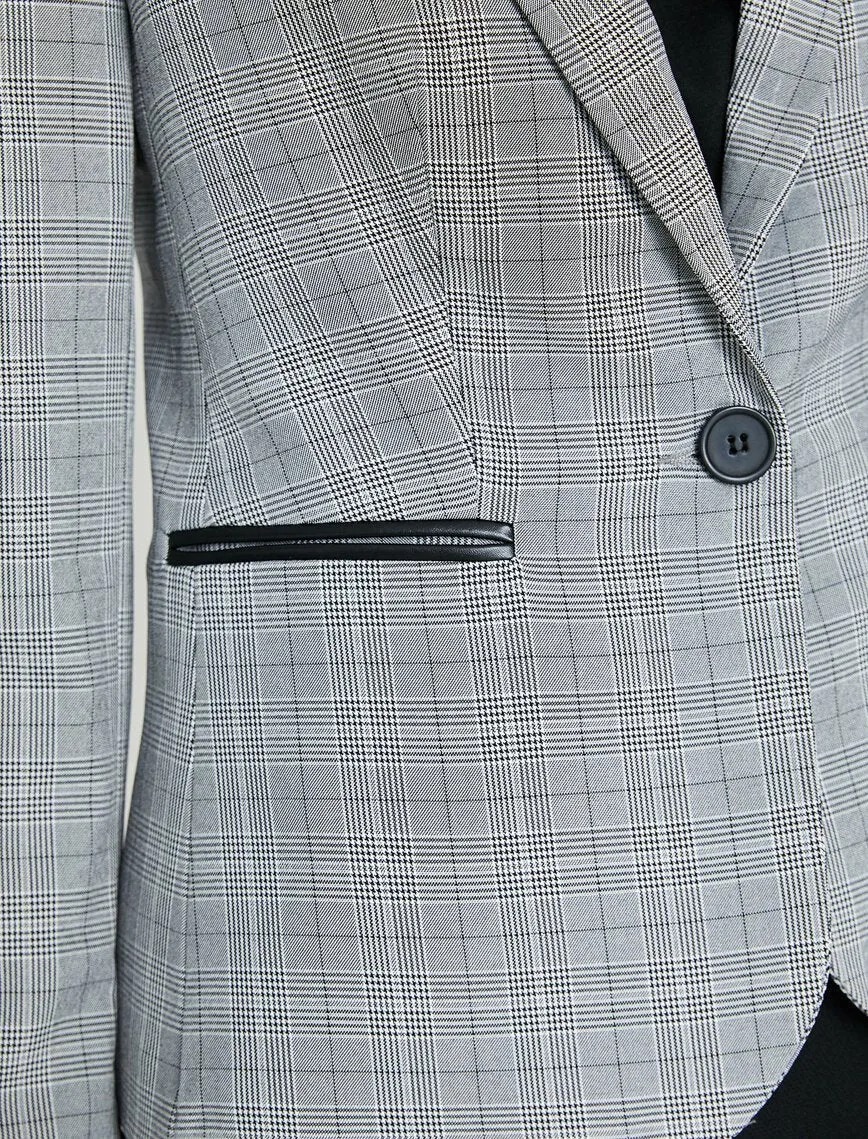 10726 Black Check Binding Detail Jacket