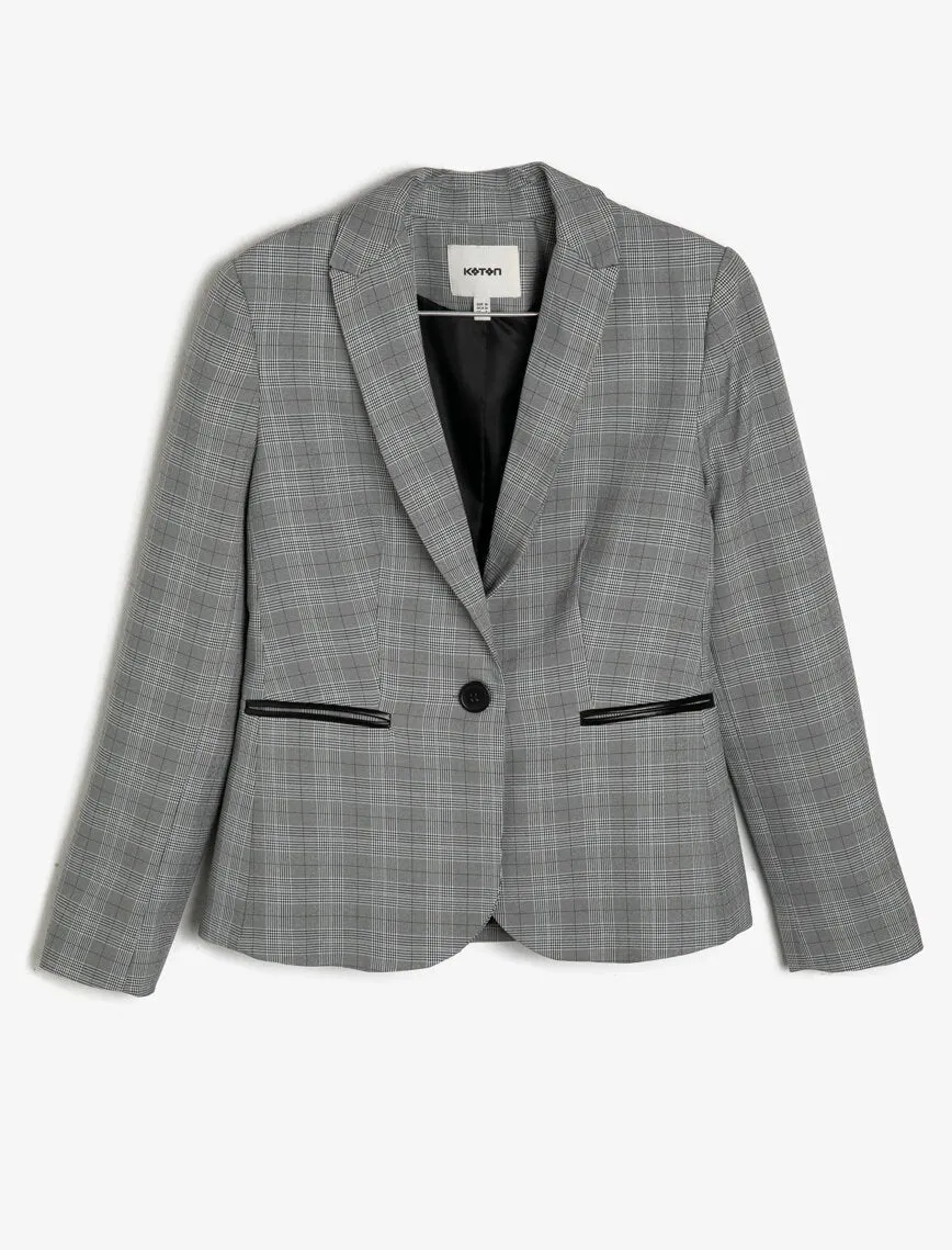 10726 Black Check Binding Detail Jacket