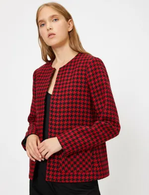16498 Red Round Neck Check Jacket