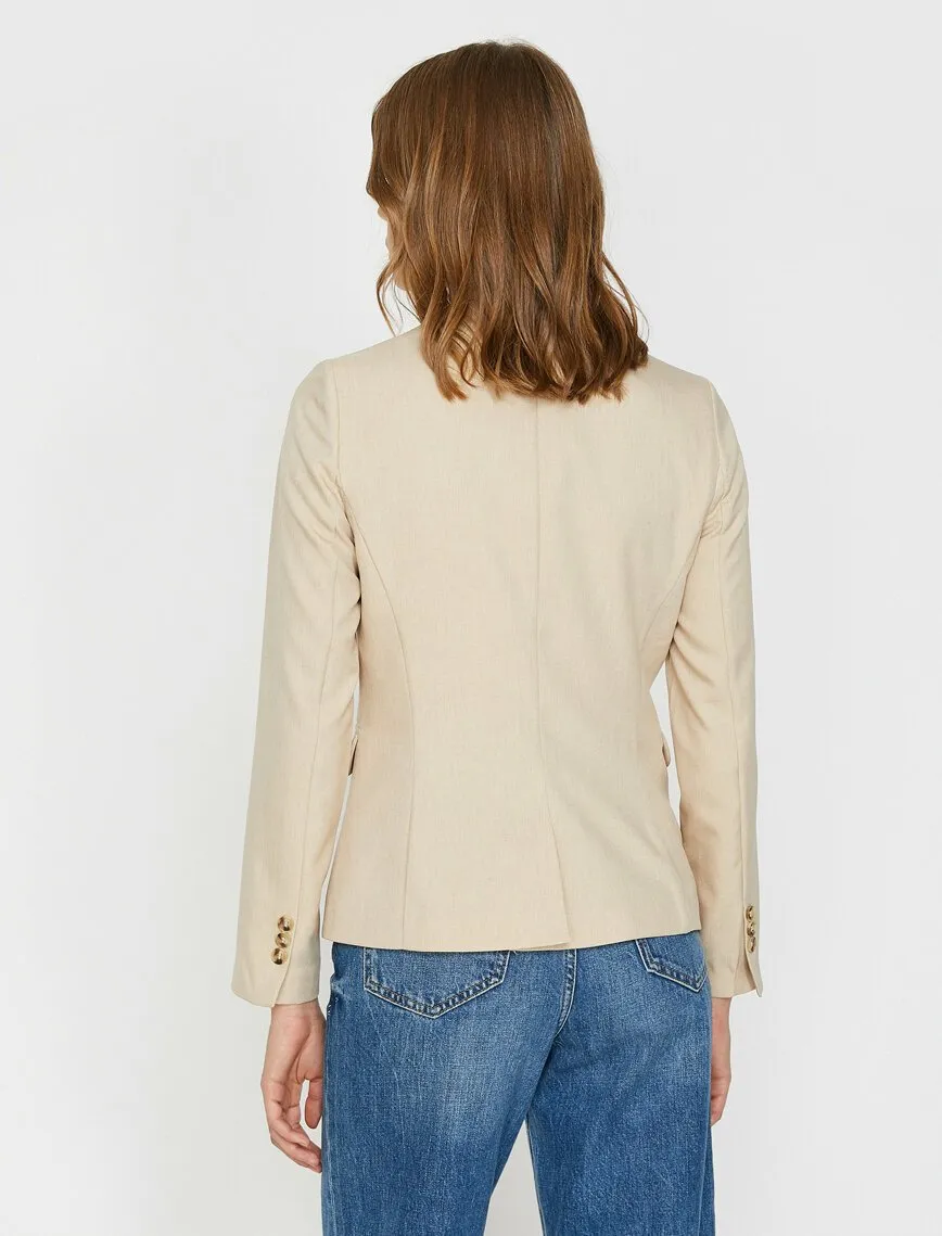 16536 Beige Collarless Jacket