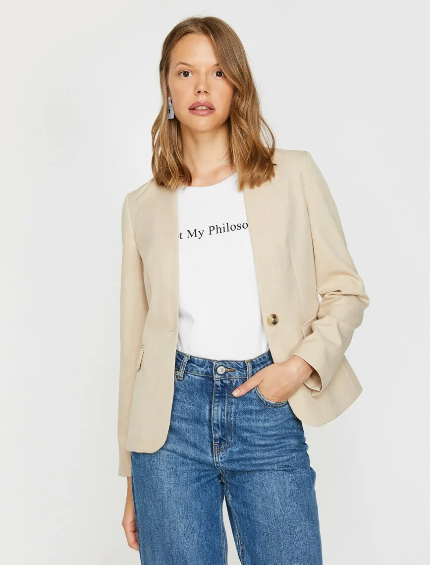 16536 Beige Collarless Jacket