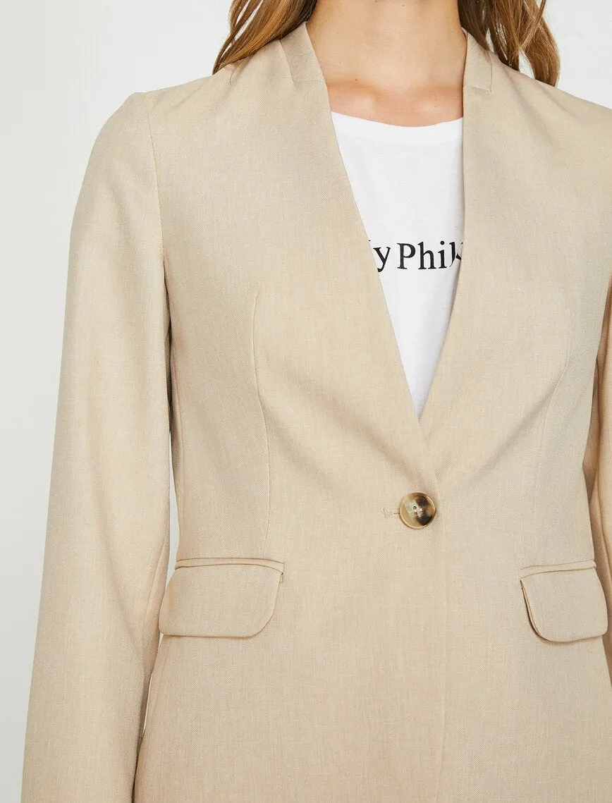 16536 Beige Collarless Jacket