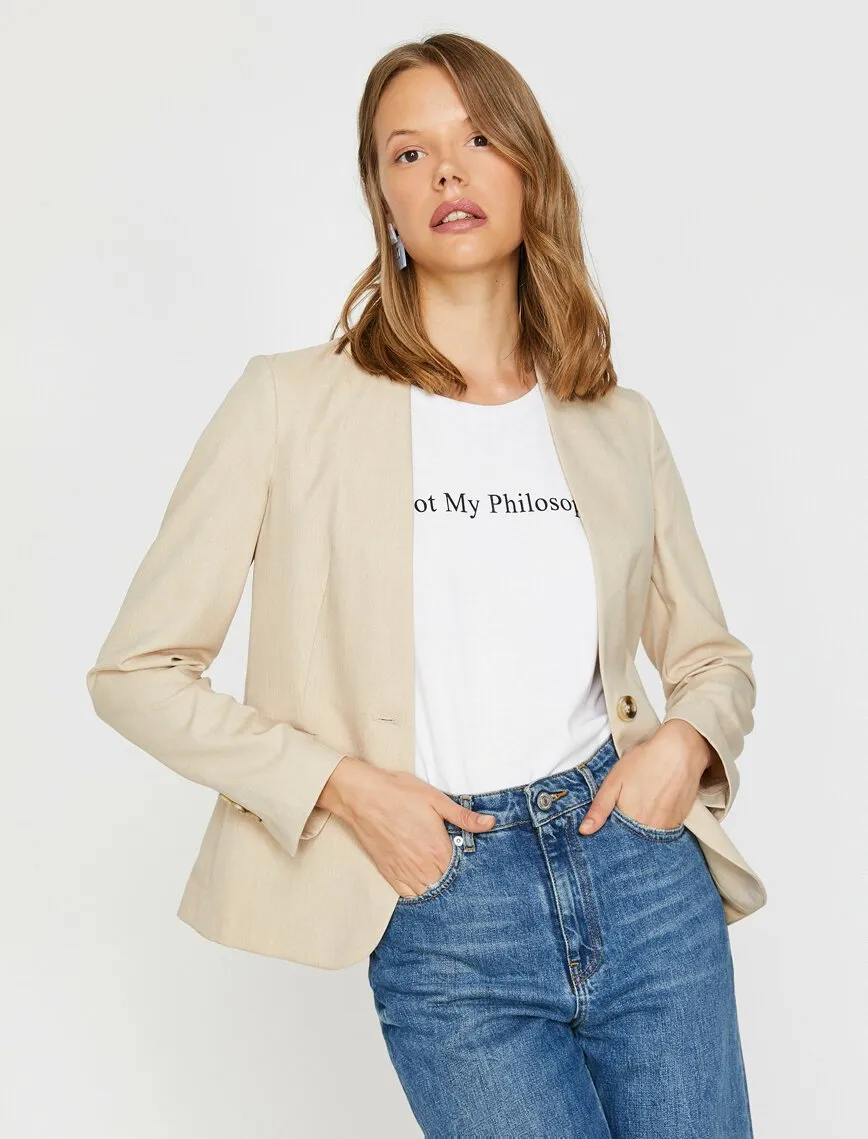 16536 Beige Collarless Jacket