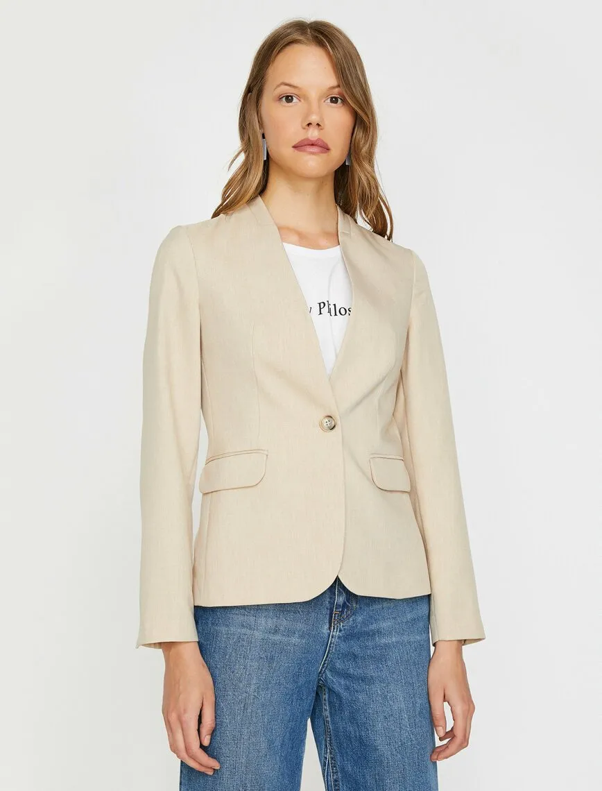 16536 Beige Collarless Jacket