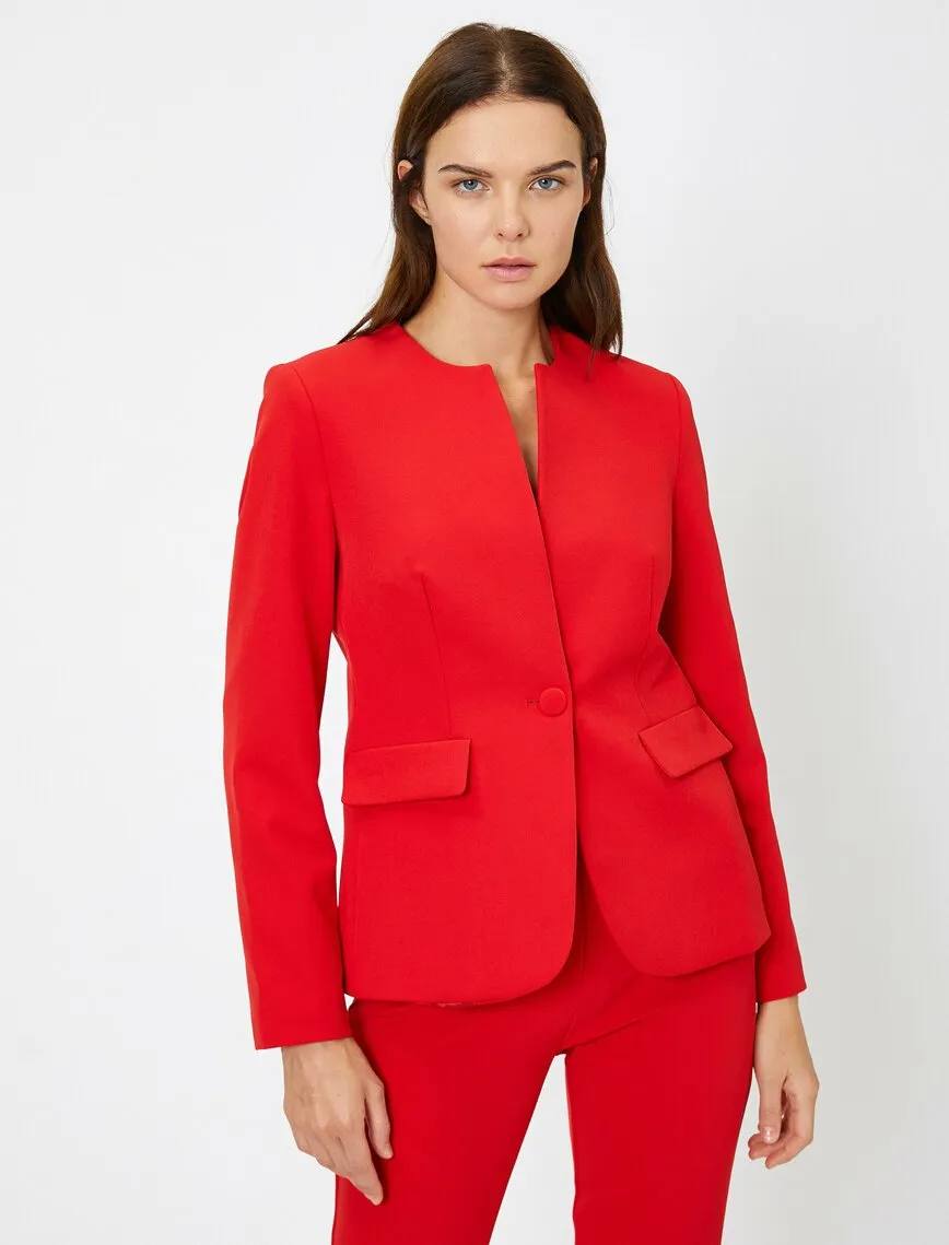 16553 Red Round Neck Jacket