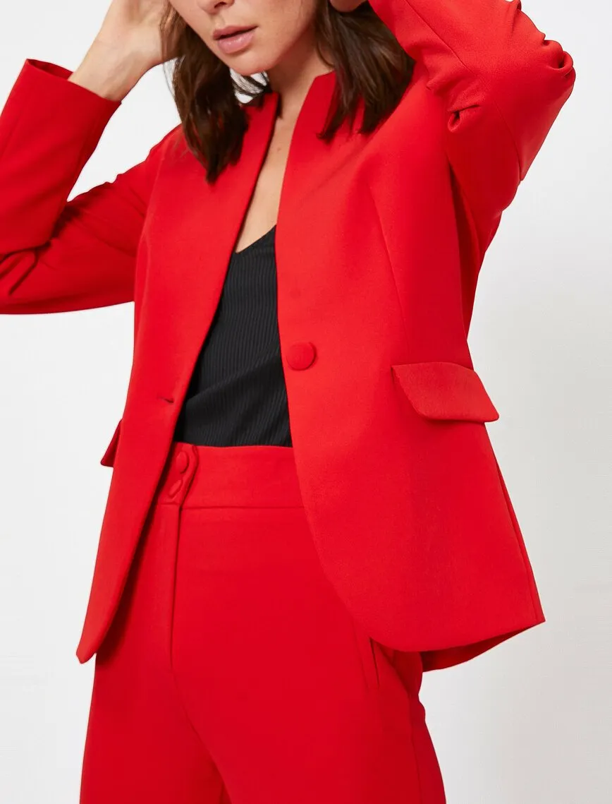 16553 Red Round Neck Jacket