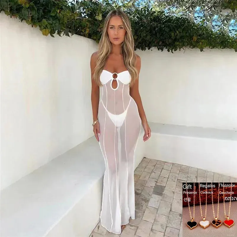 2024 Mesh Wrapped Chest Sexy See Through Cut Out Slim Coquette Beach Party Dress