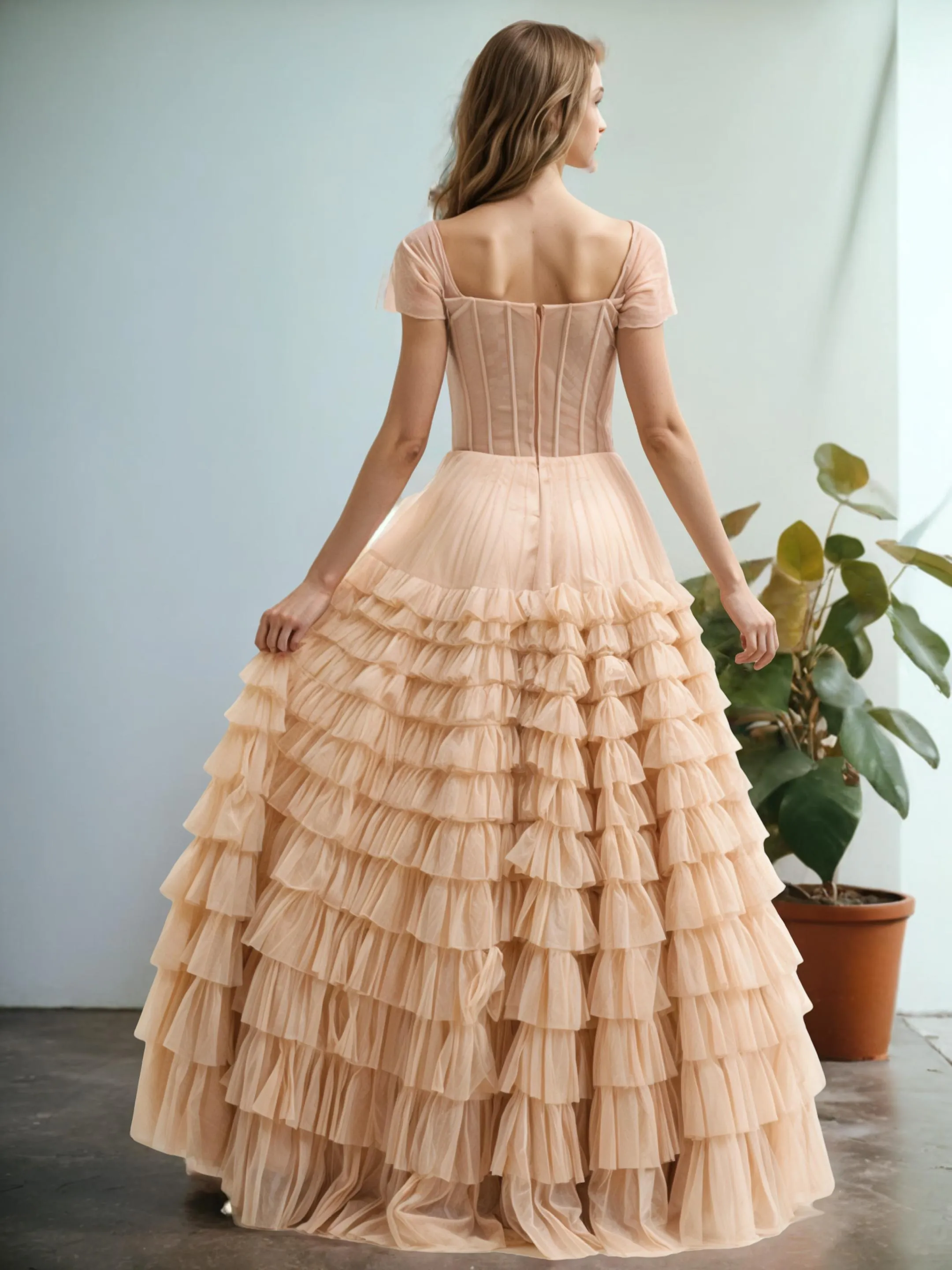 Ball Gown Short Sleeves Layers Wedding Dresses