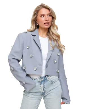 Blauwgrijze Statement Bloemen Cropped - Blazer