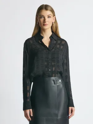 Burnout plaid sheer blouse
