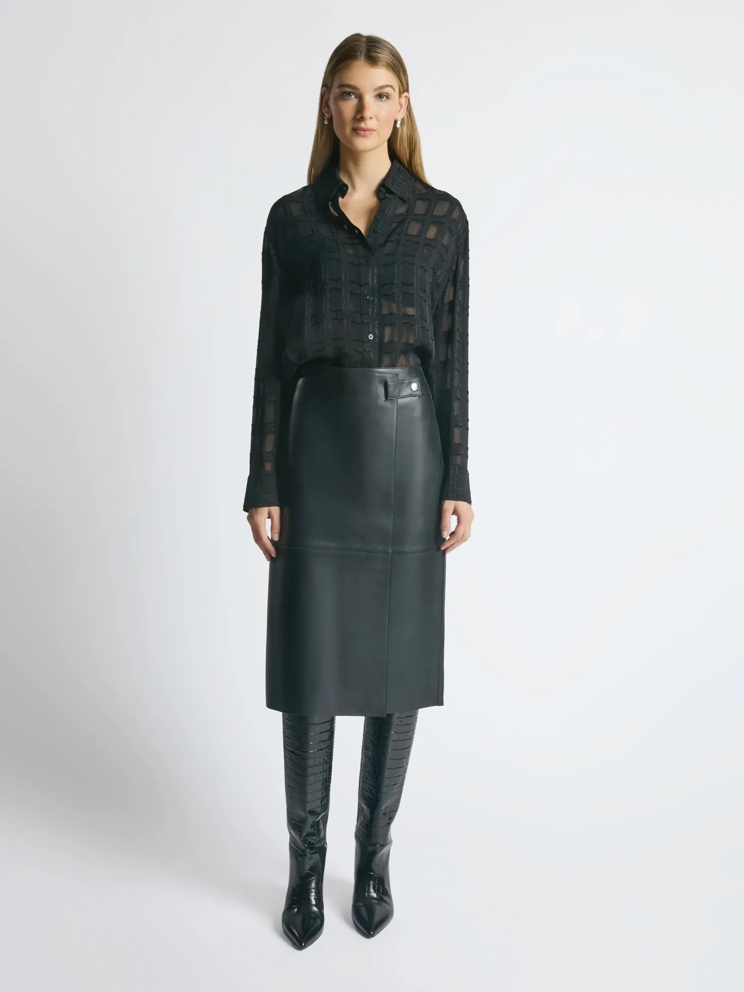 Burnout plaid sheer blouse