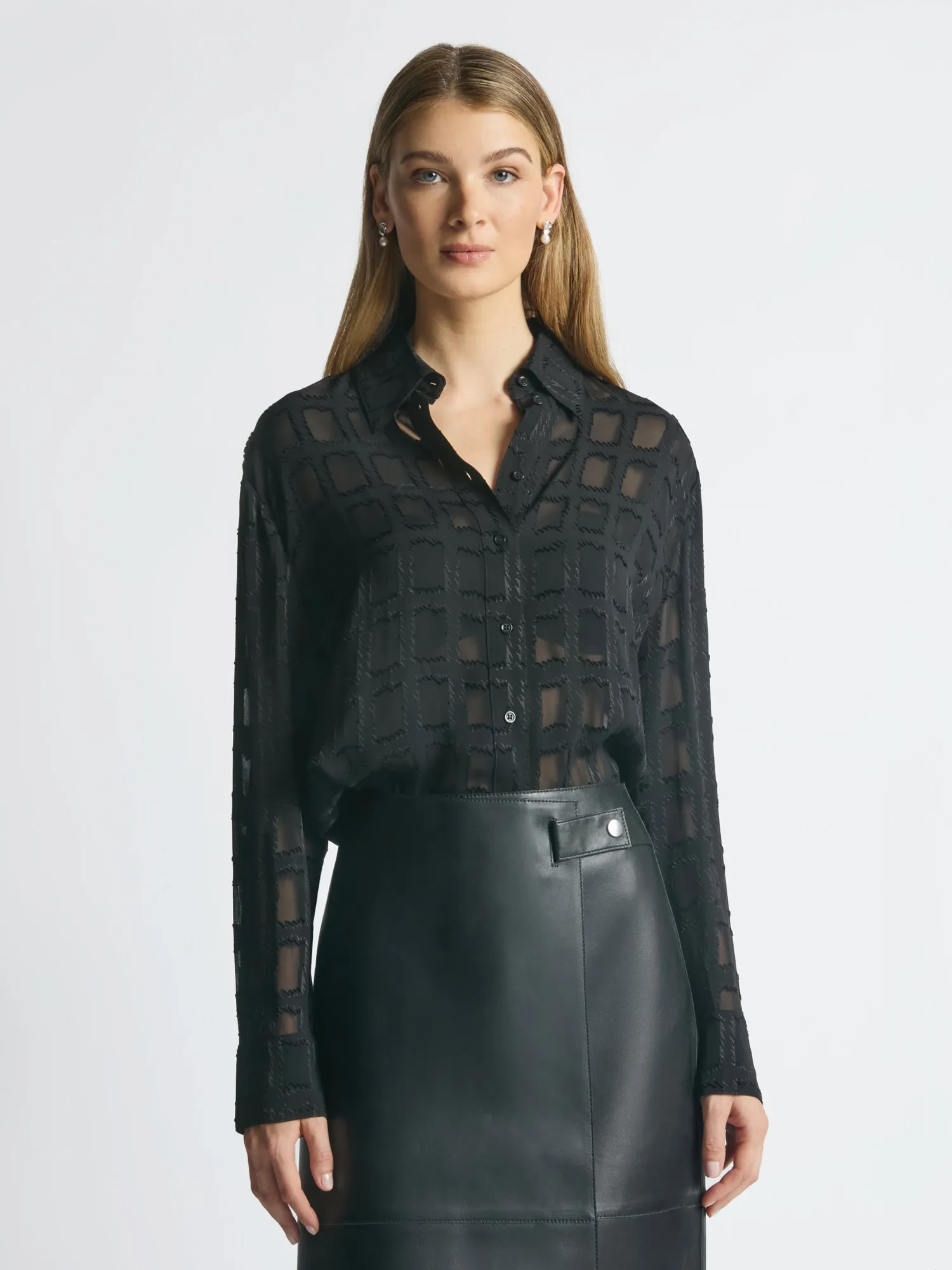 Burnout plaid sheer blouse