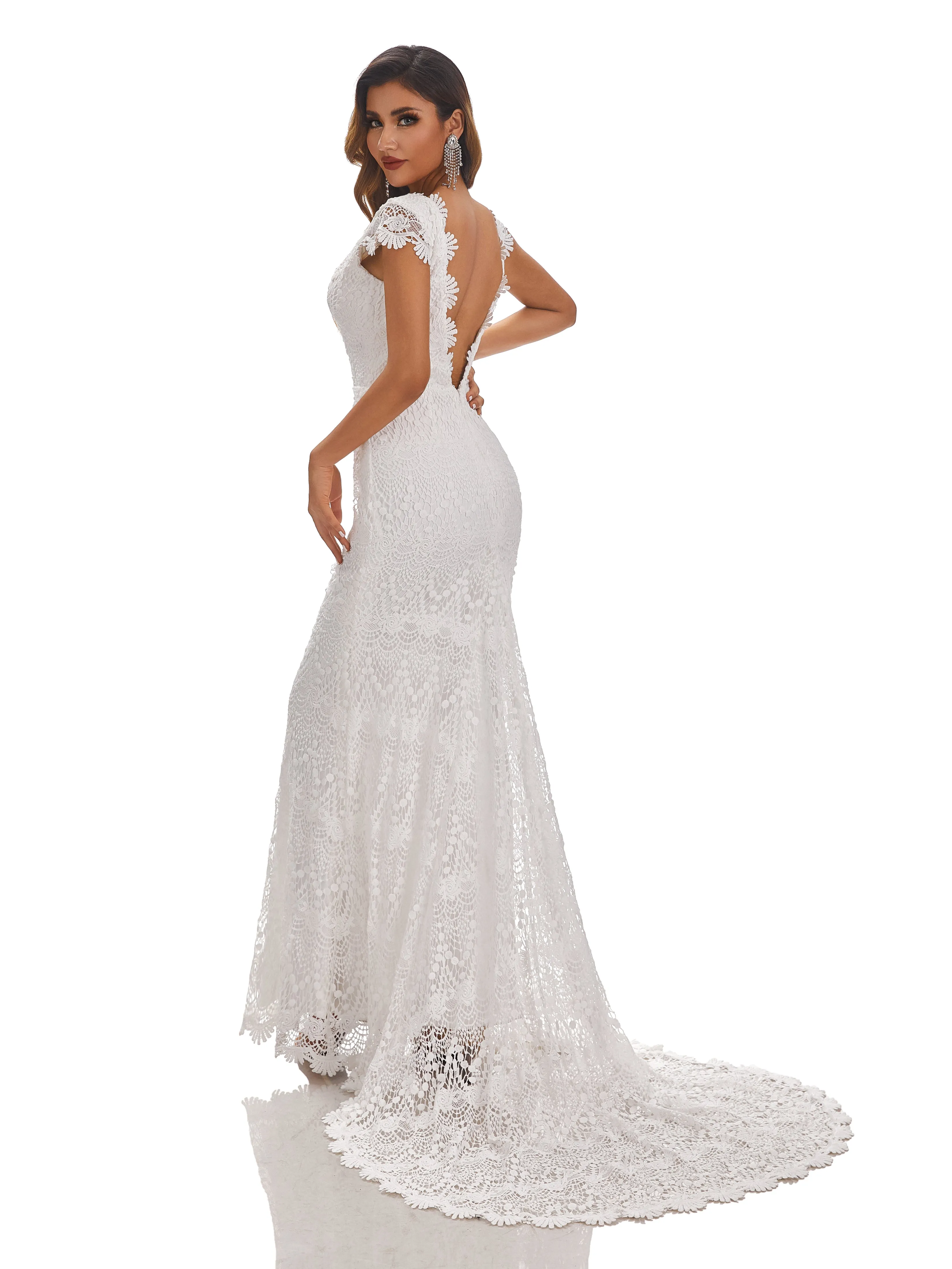 Camille Gorgeous V-neck Chapel Lace Wedding Dresses