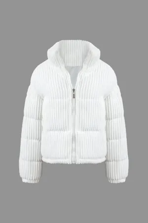 Corduroy Stand Collar Puffer Coat
