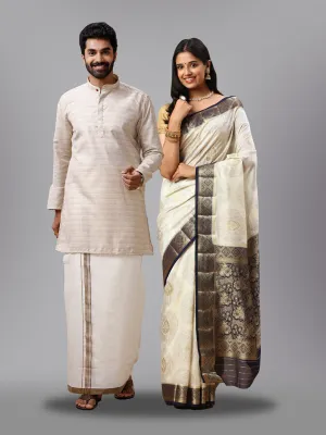 Couple Combo Kurta & Saree Sets Cream SRS73