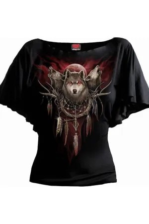 Cry of The Wolf - Boat Neck Bat Sleeve Top Black