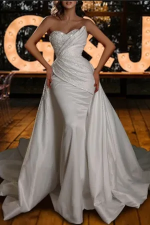 Elegant Strapless Mermaid Sequins Sleeveless Bridal Dress Elegant Strapless Mermaid Sequins Sleeveless Bridal Dress