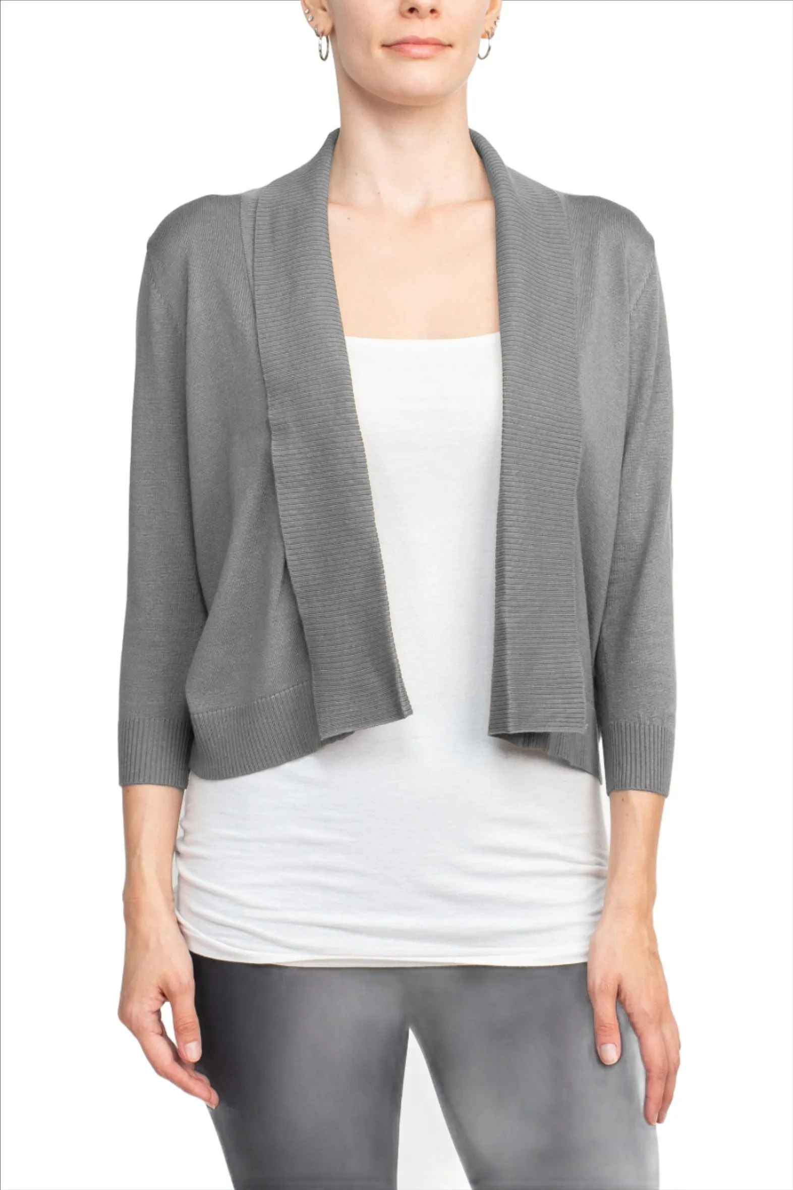 Esperanza Open Front 3/4 Sleeve Cropped Rayon Cardigan