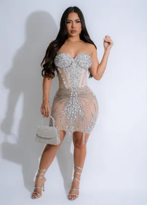 Eternal Brilliance Rhinestones Mini Dress Nude