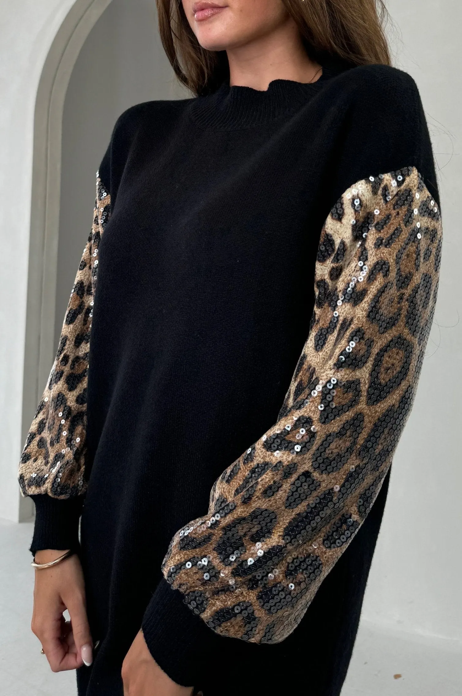 Fancy Sweater Dress - Black Leo