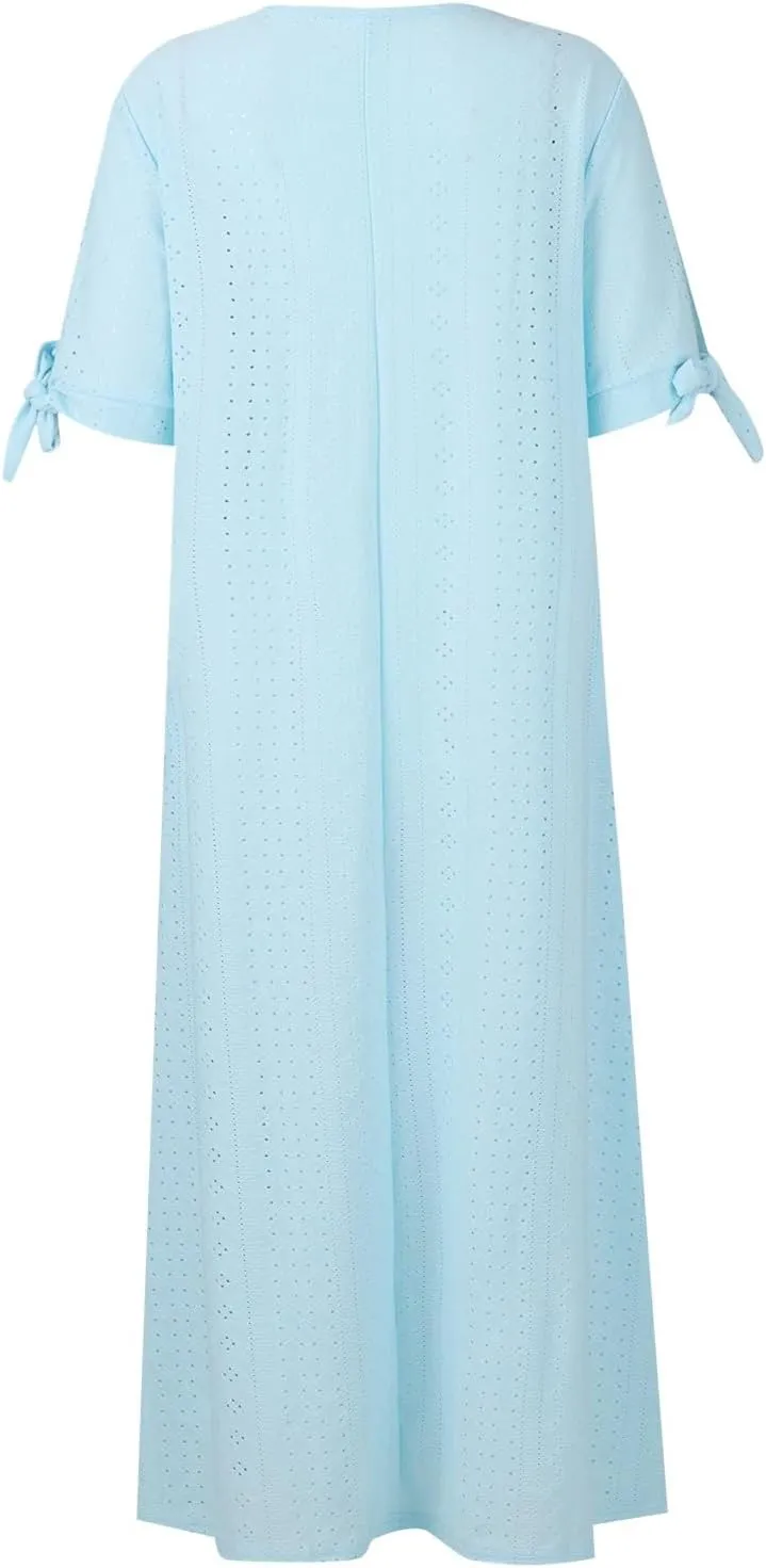 fanmpghleoo Maxi Dress for Women 2025 Cold Shoulder Eyelet Dress with Pockets Beach Vacation Boho Wedding Guest Midi Dresses