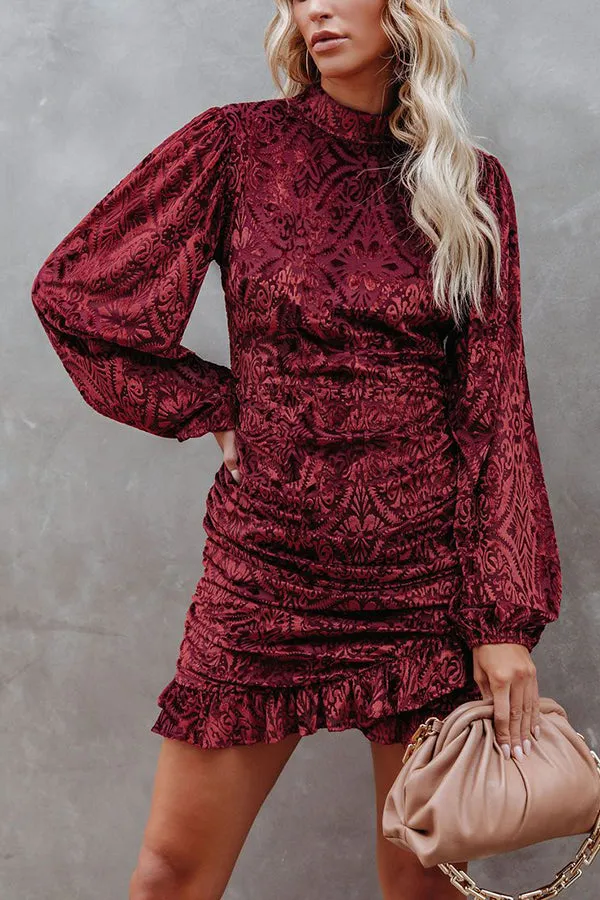 Flora Ruched Rufffles Velvet Mini Dress
