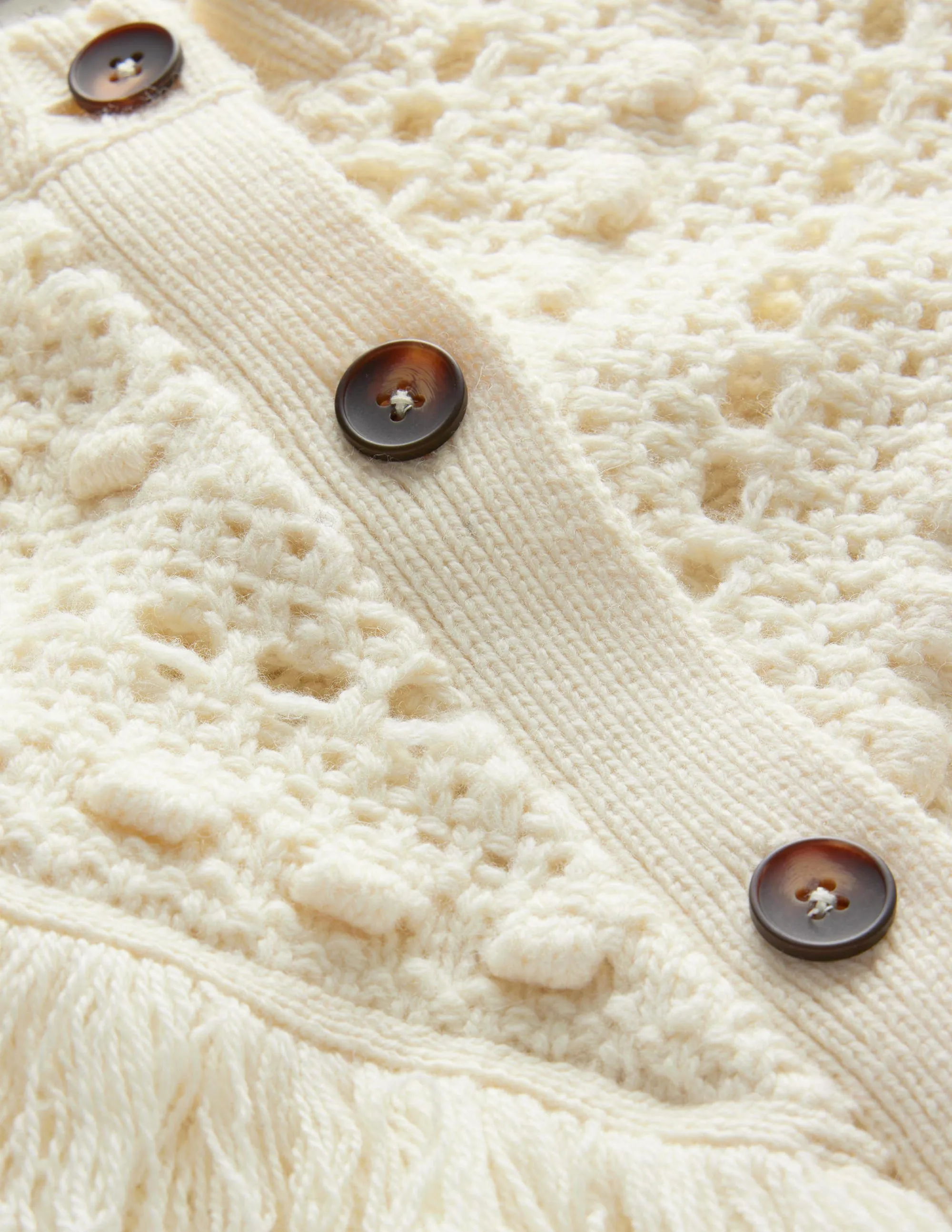 Fringe Detail Cardigan-Ivory