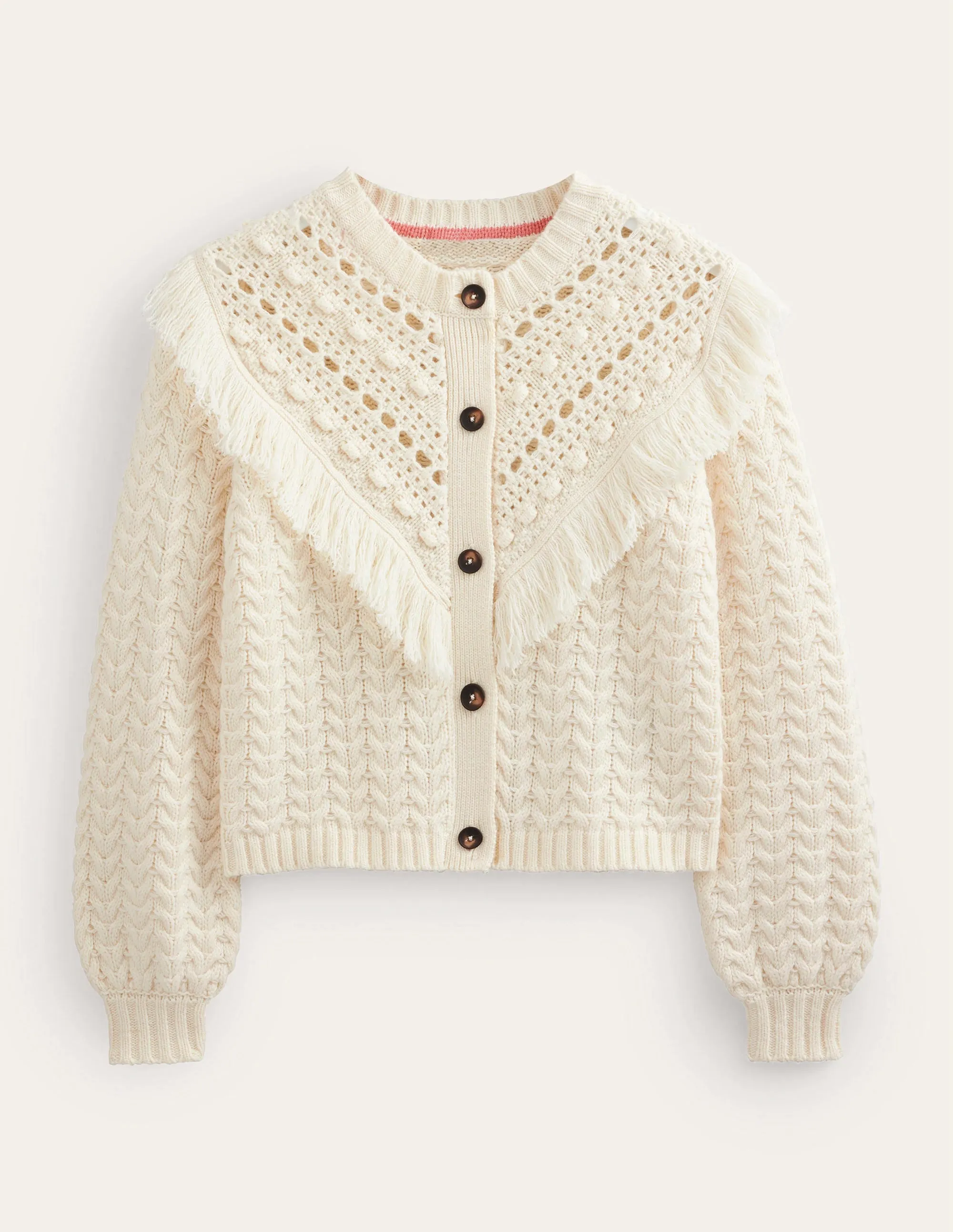 Fringe Detail Cardigan-Ivory
