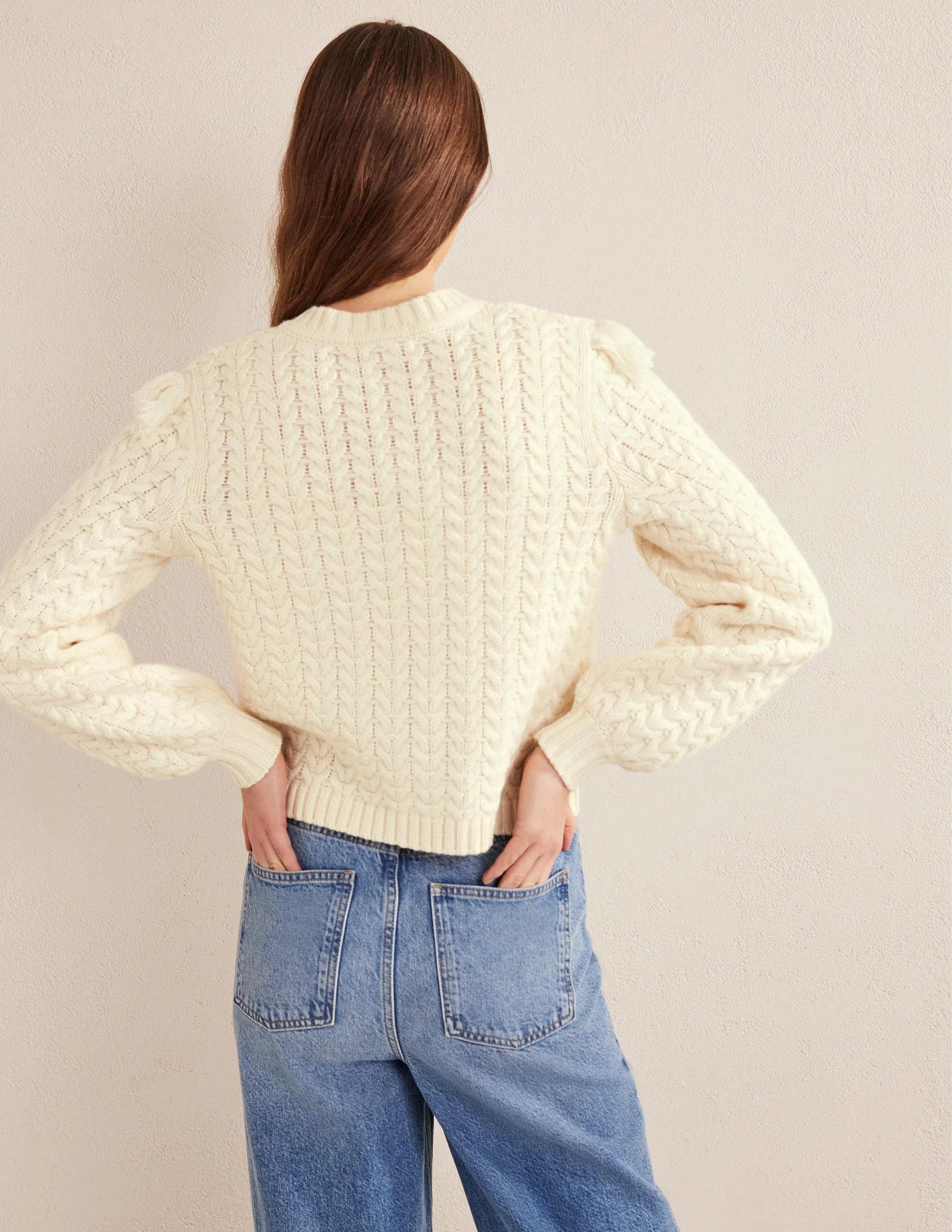 Fringe Detail Cardigan-Ivory