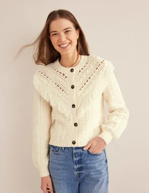 Fringe Detail Cardigan-Ivory