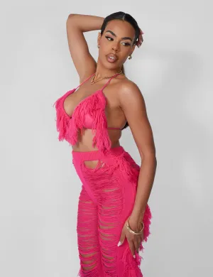 Fringe Triangle Top Hot Pink
