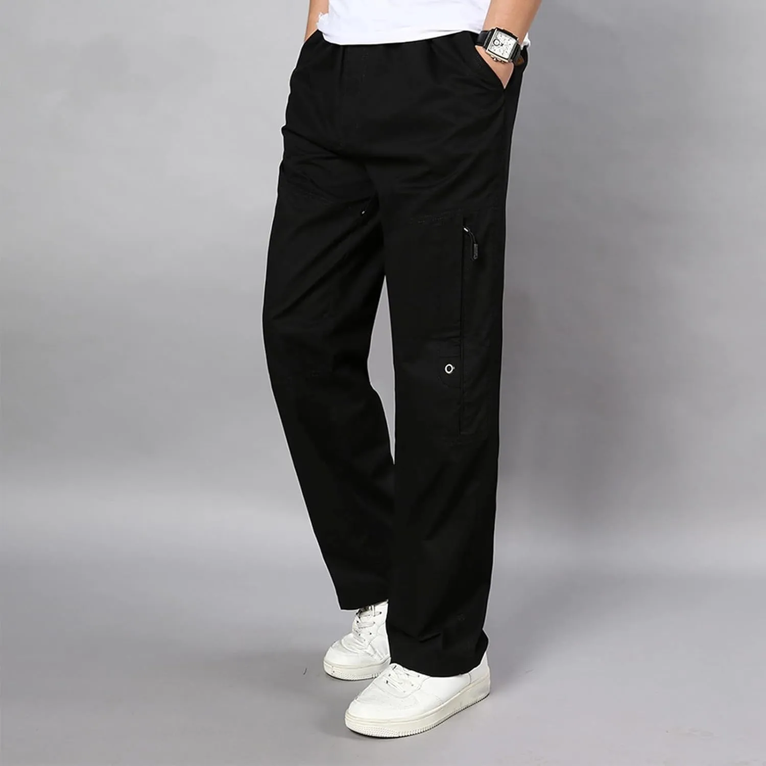 GIERIDUC Men's Water Resistant Hiking Pants Mens Loose Fit Corduroy Pants Loose Cargo Pants for Men Light Tan Corduroy Pants