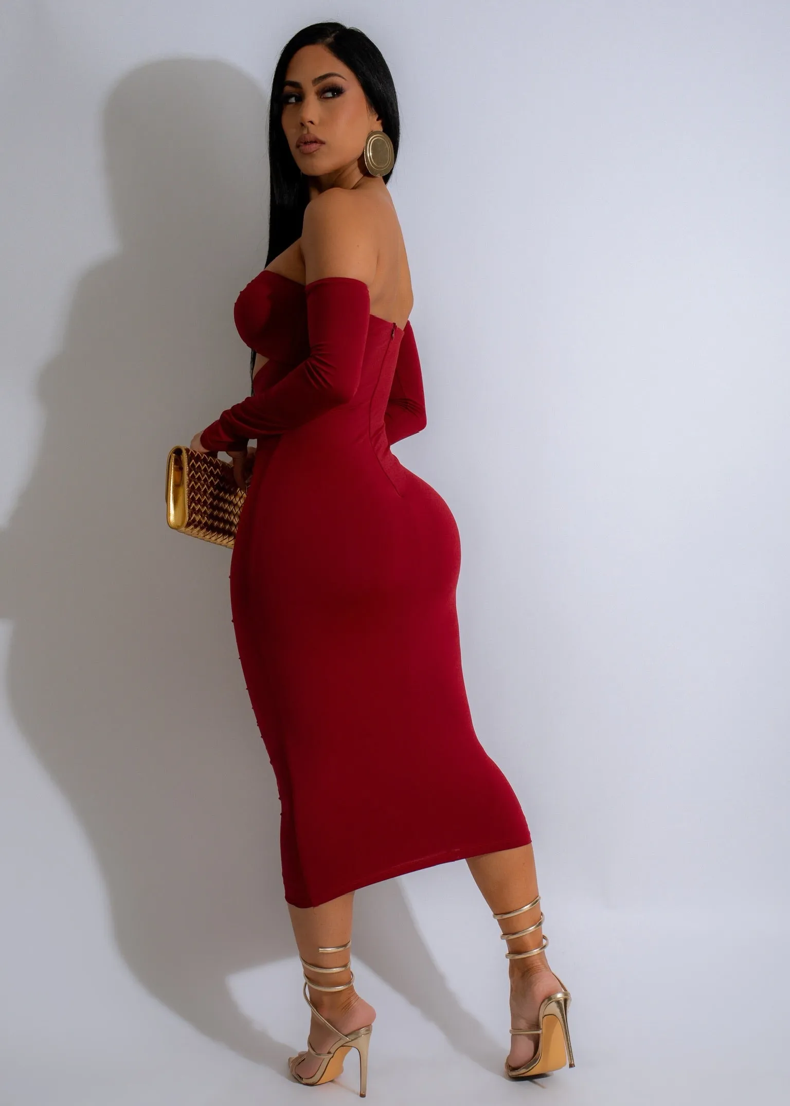 Gilded Cascade Midi Dress Red