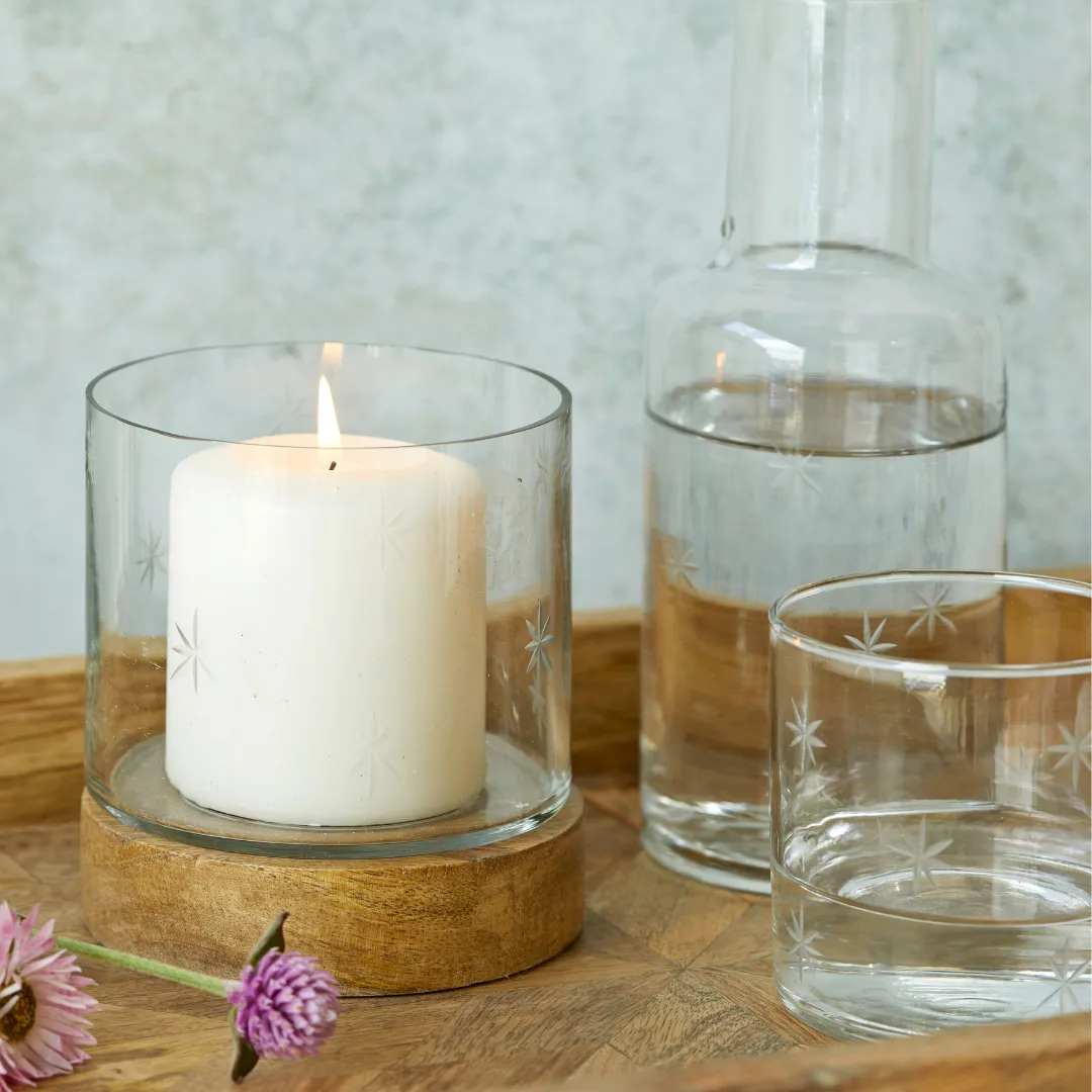Glass Star Etched Small Candle Holder