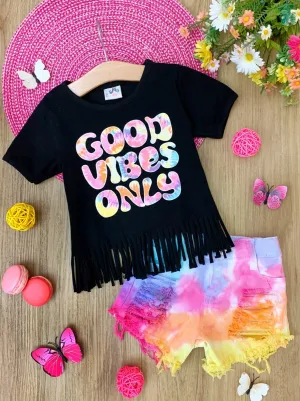 Good Vibes Only Tie Dye Denim Shorts Set