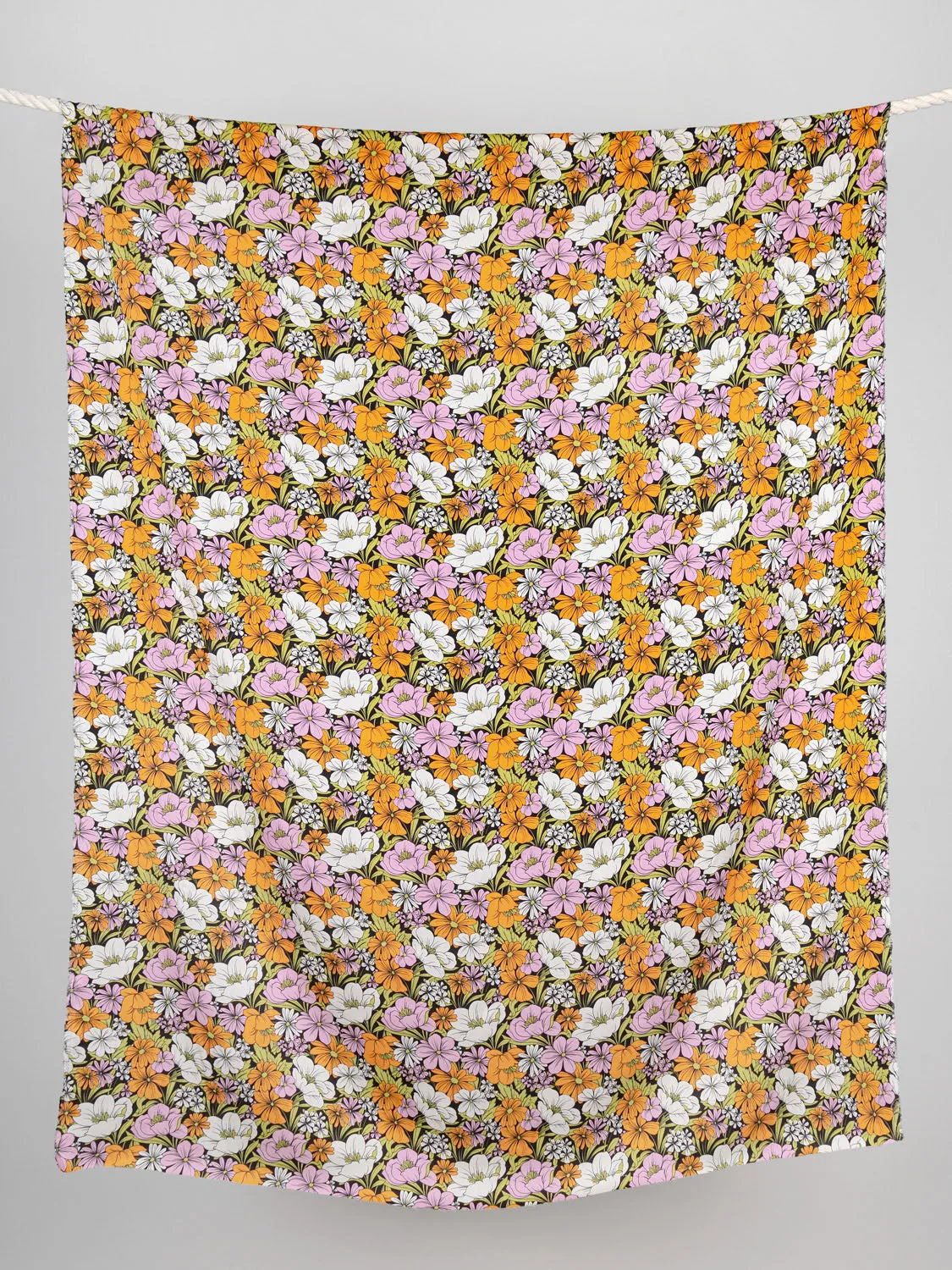 Groovy Floral Print Satin Viscose - Black   Pink   Orange