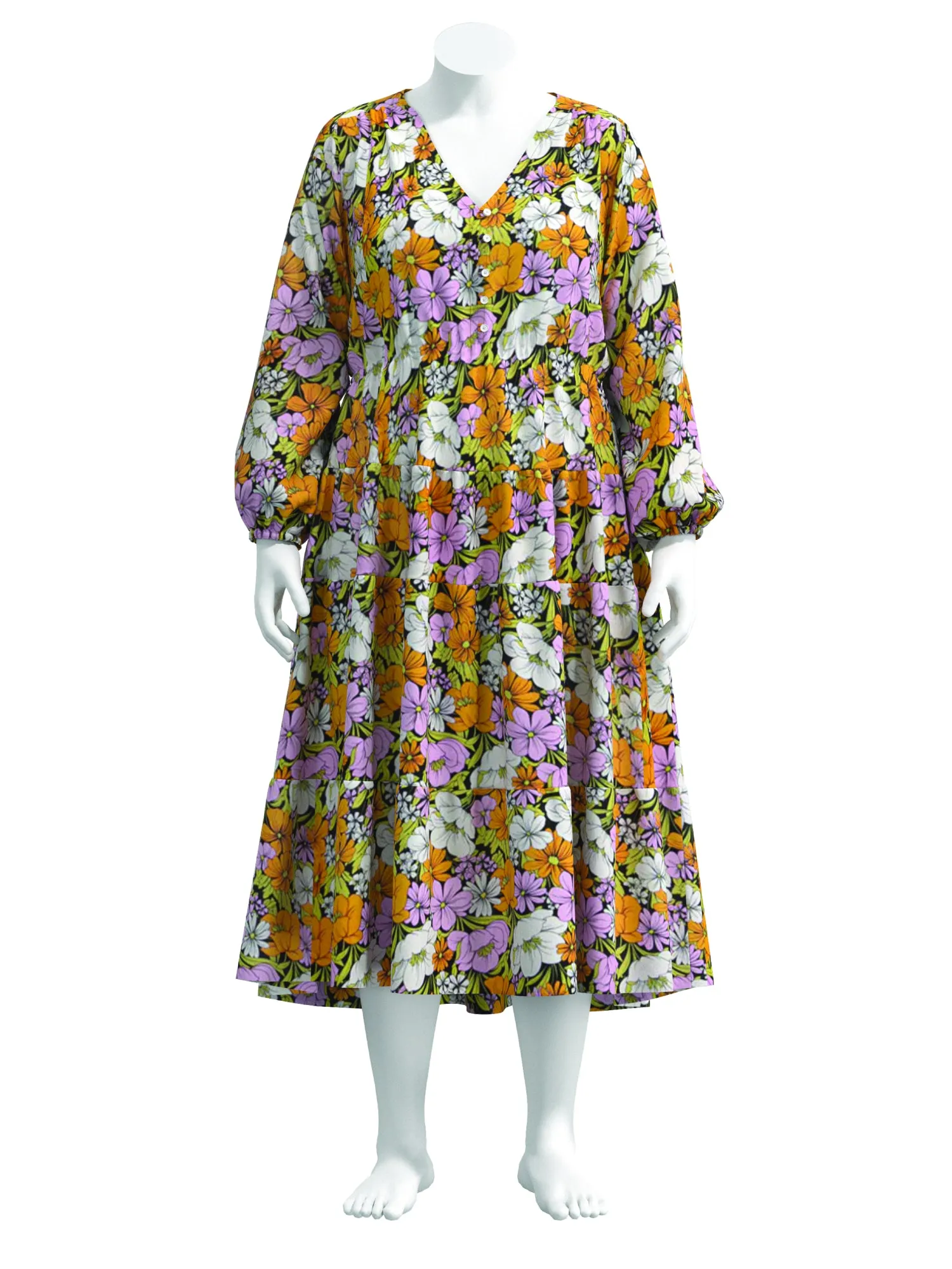 Groovy Floral Print Satin Viscose - Black   Pink   Orange