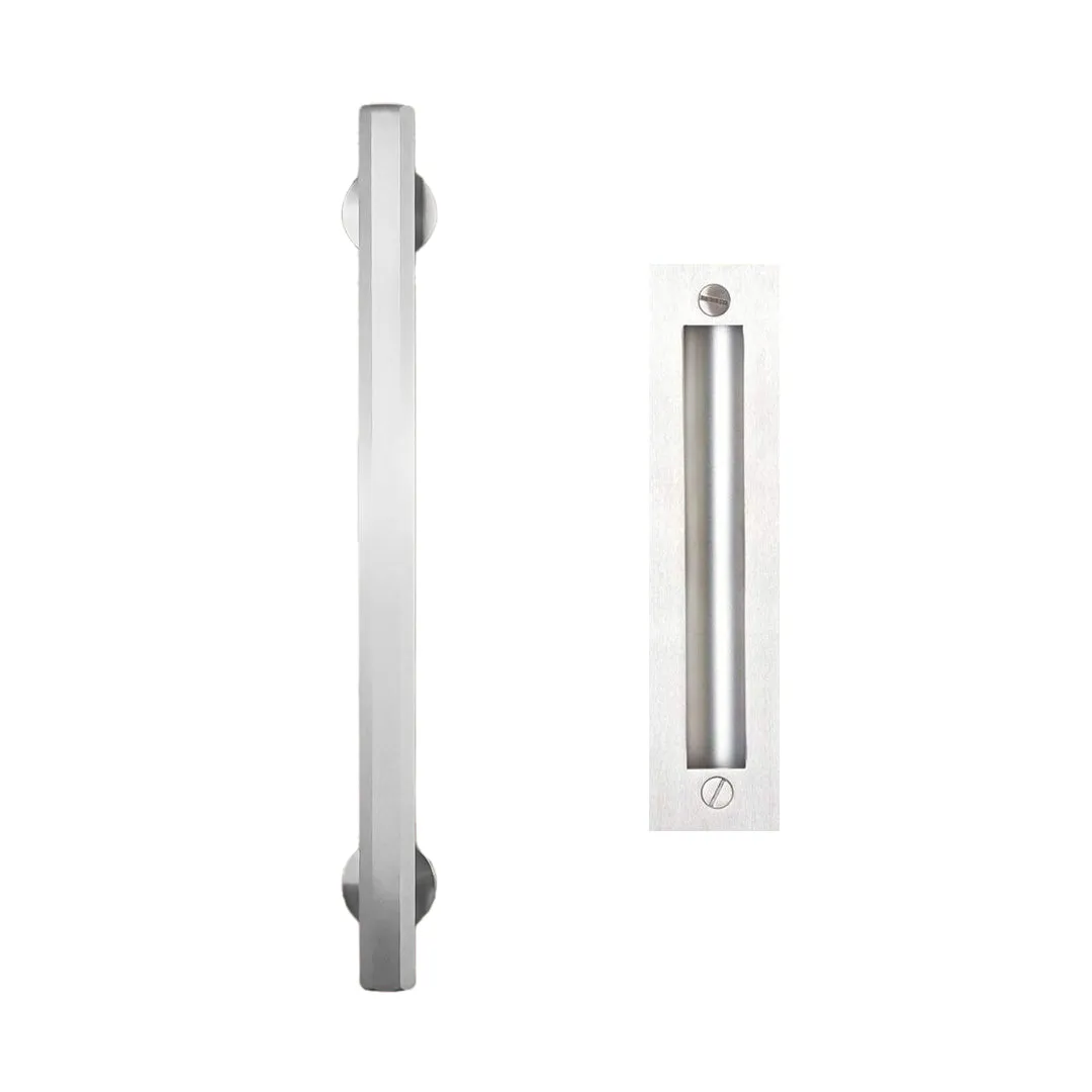 Hexagon Bar Sliding Barn Door Handle Set With Flush Pull