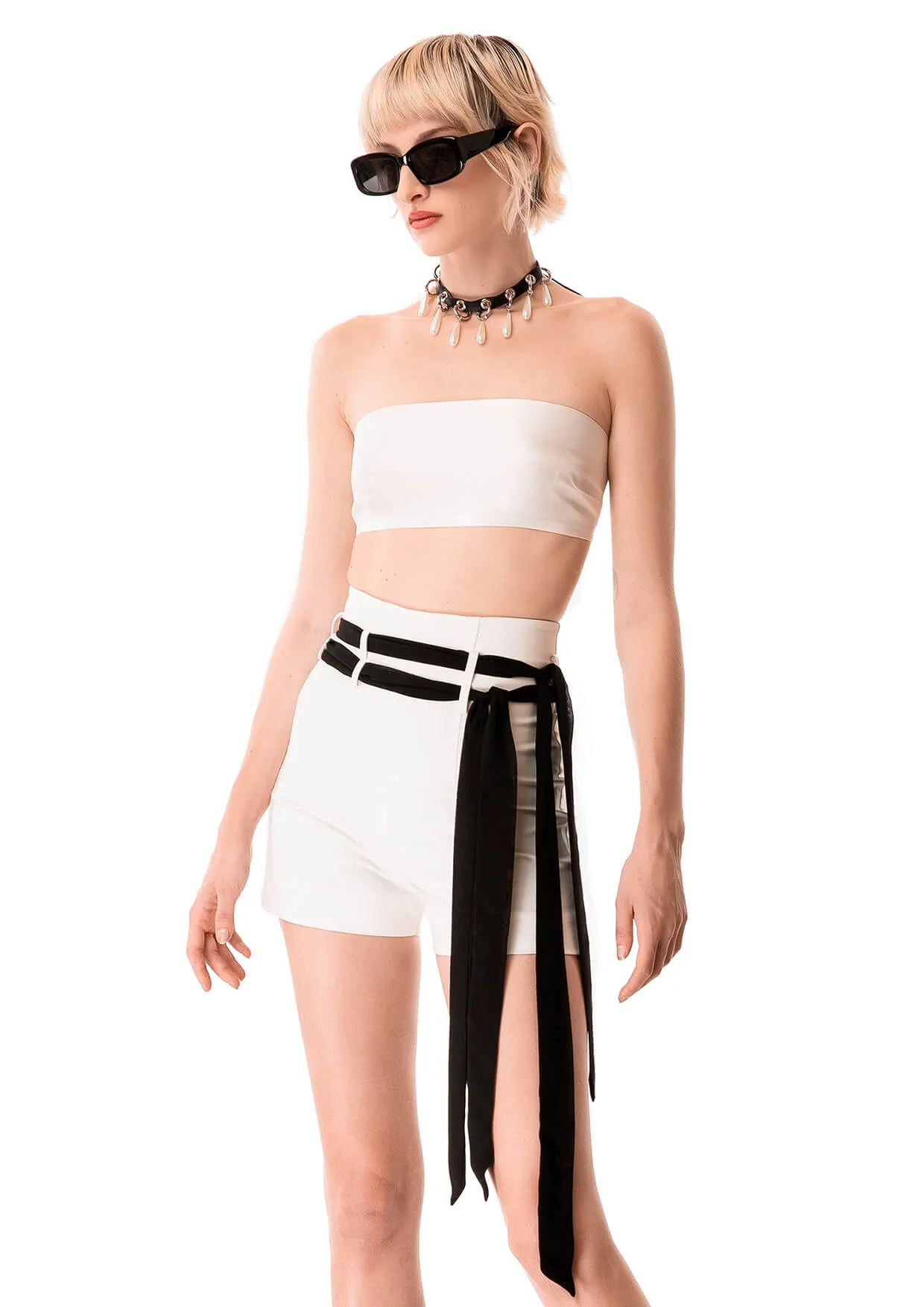 High-Rise Belted Cotton Shorts