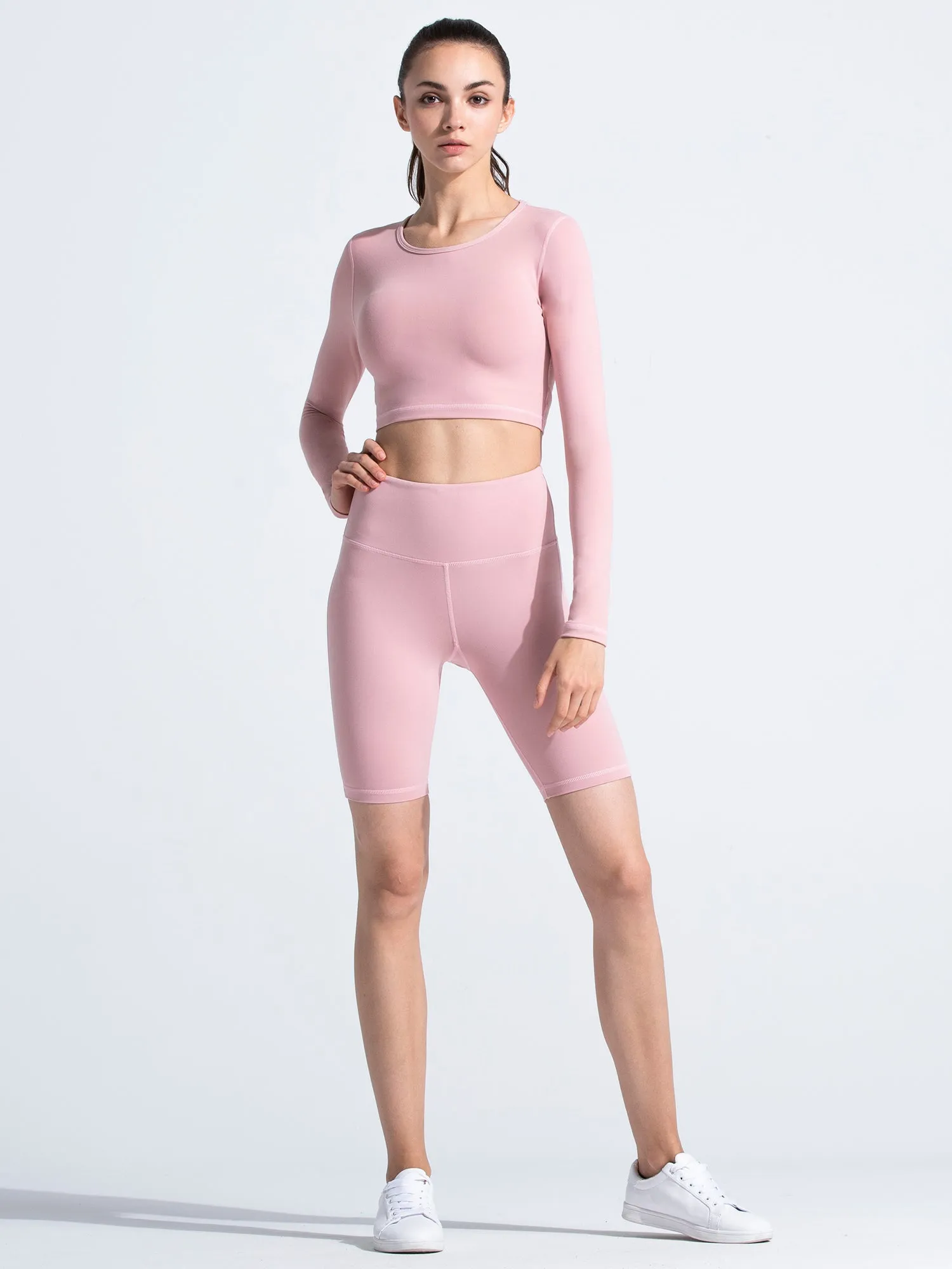 HIGH WAIST BIKER SHORTS, BLUSH
