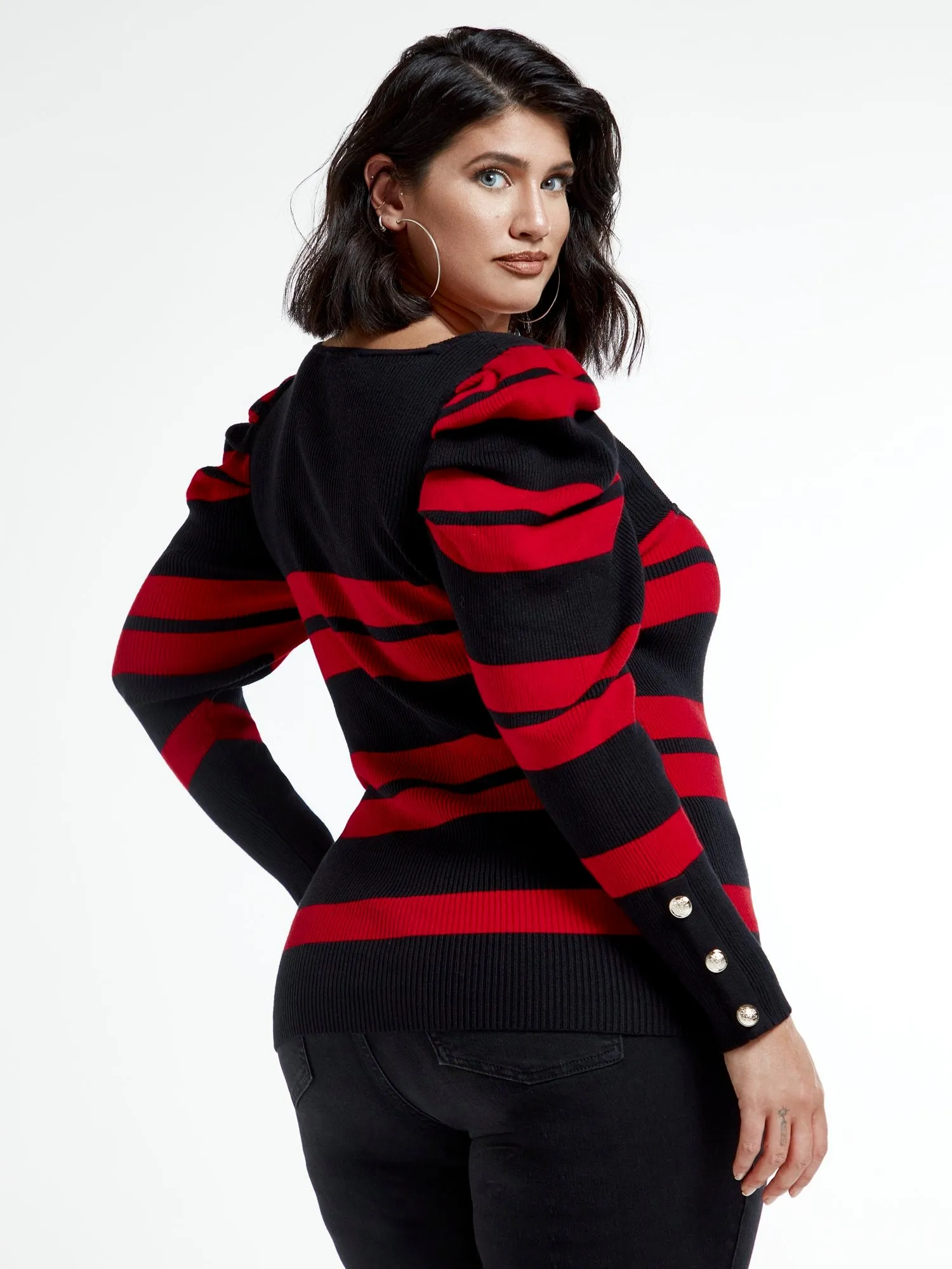 Kara Puff Sleeve Striped Square Neck Top