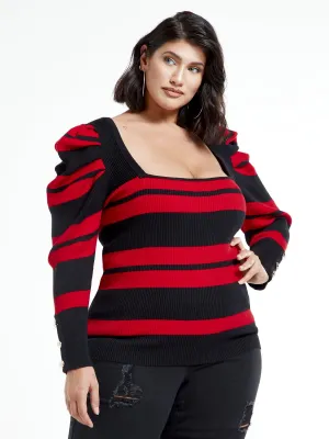 Kara Puff Sleeve Striped Square Neck Top